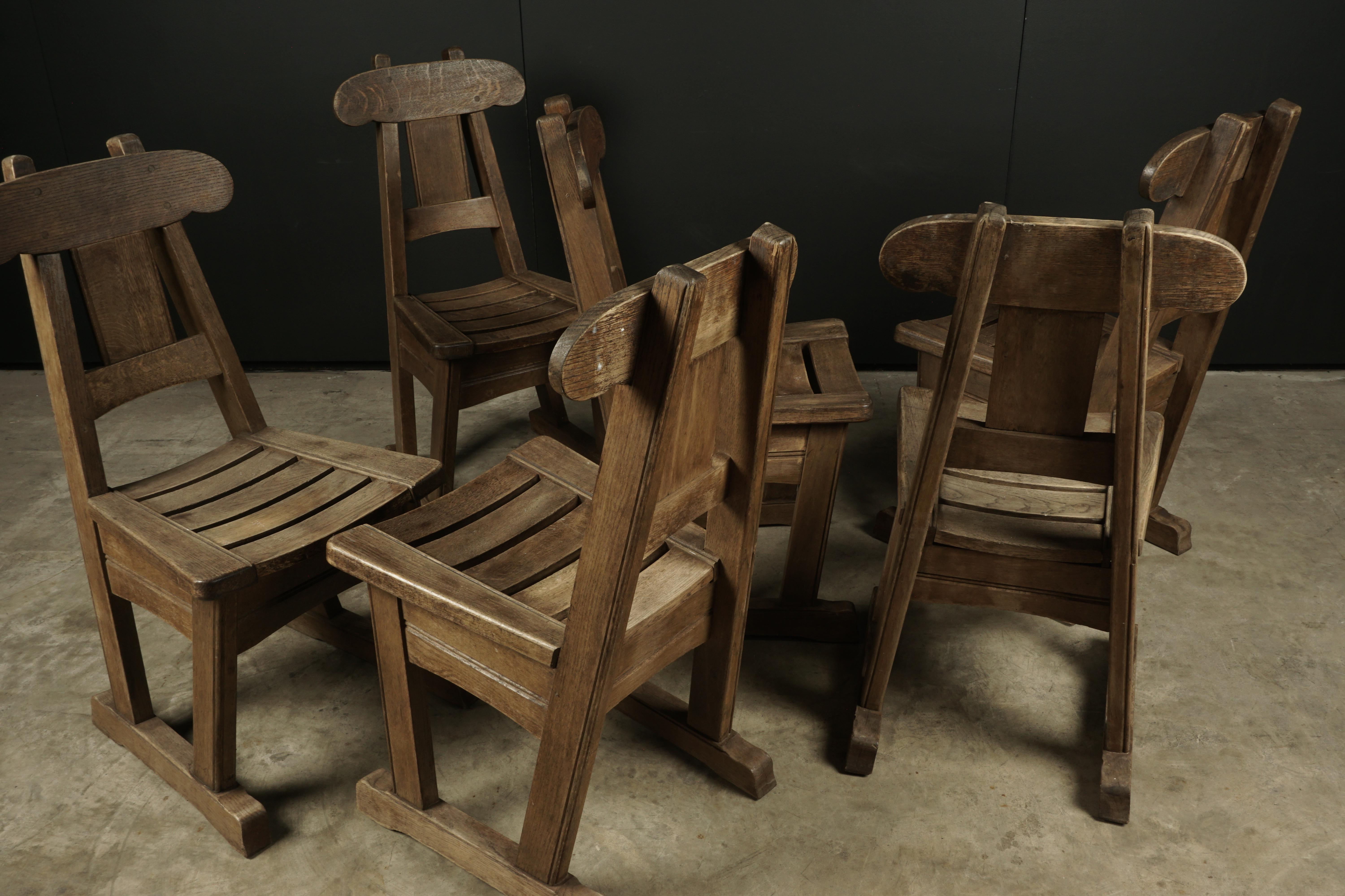 Vintage Set of Six Oak Dining Chairs in Oak, from Holland, circa 1960 In Good Condition In Nashville, TN