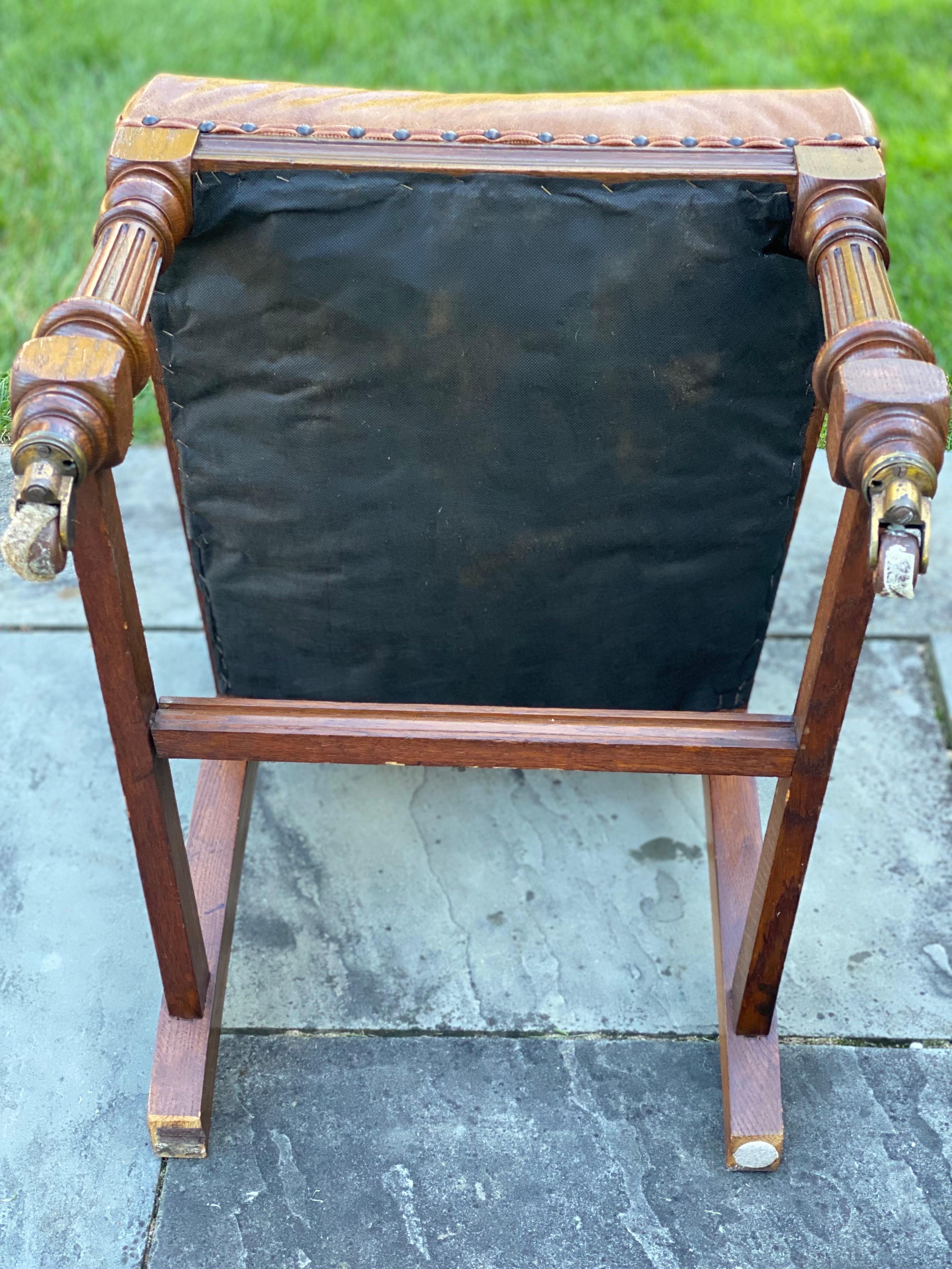 Set of Six Oak Dining Chairs with Leather Upholstery & Nailheads For Sale 5