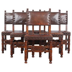 Set of Six Oak Flemish Dining Chairs