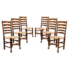 Set of Six Oak Ladder Back Dining Chairs