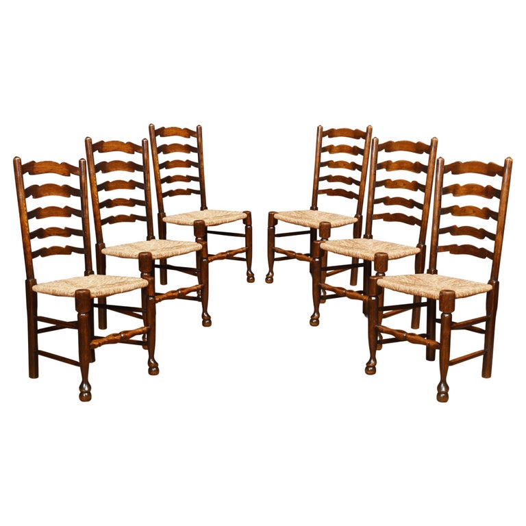Set of Six Oak Ladder Back Dining Chairs at 1stDibs