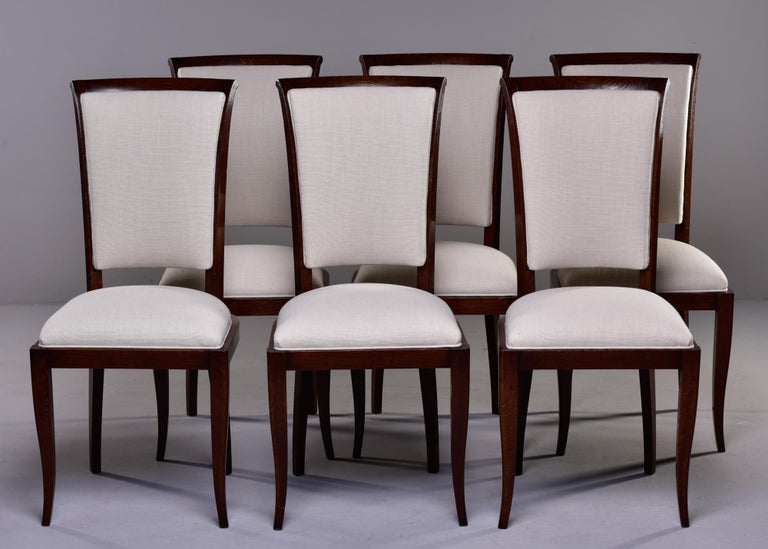 Set of Six Oak Mid Century French Chairs with New Upholstery For Sale 7