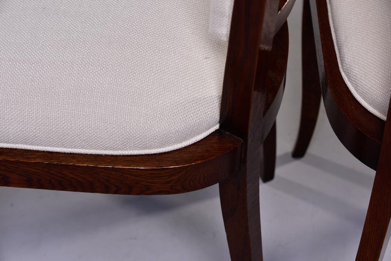 Set of Six Oak Mid Century French Chairs with New Upholstery For Sale 4