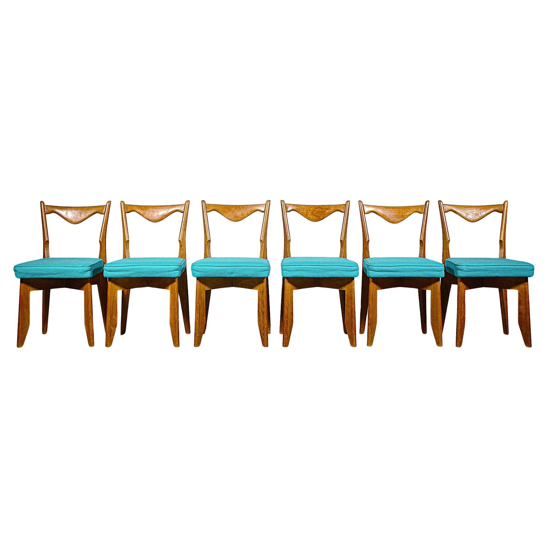 Set di sei sedie "Thibault" in Oak di Guillerme 
Chambron Francia anni 
60