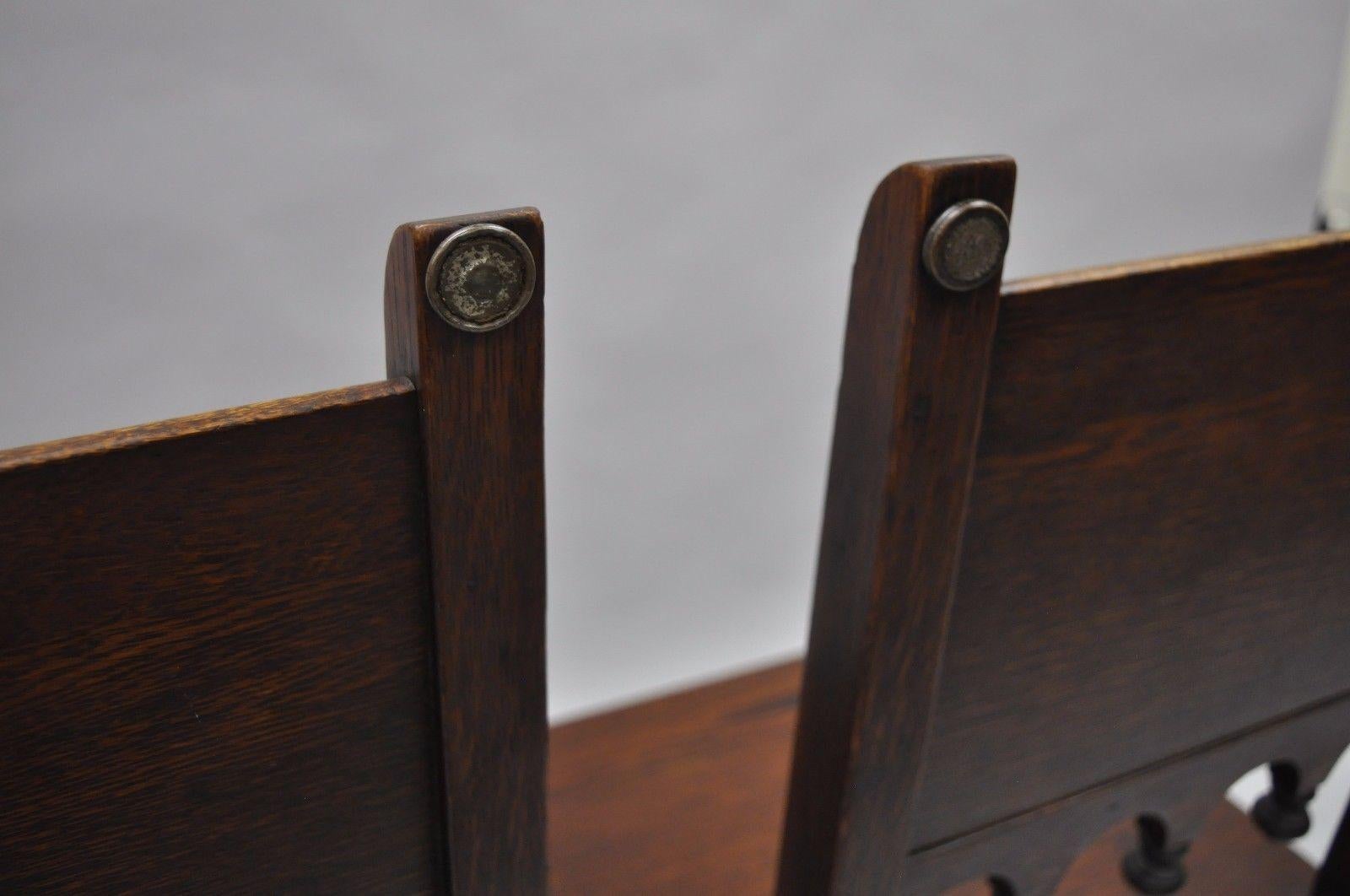 Set of Six Oak Wood Gothic Jacobean Renaissance Revival Dining Side Chairs 7