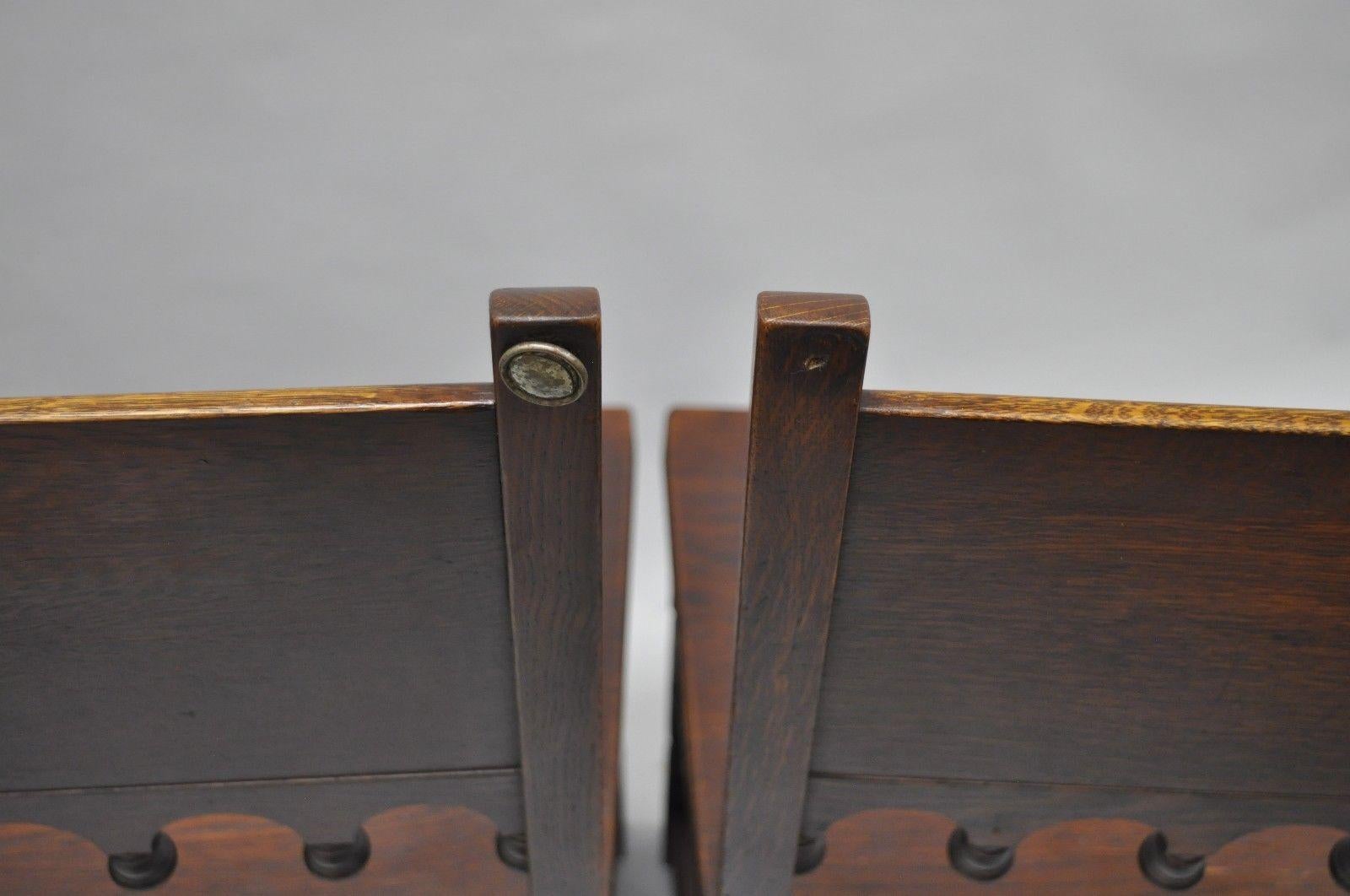 Set of Six Oak Wood Gothic Jacobean Renaissance Revival Dining Side Chairs 5