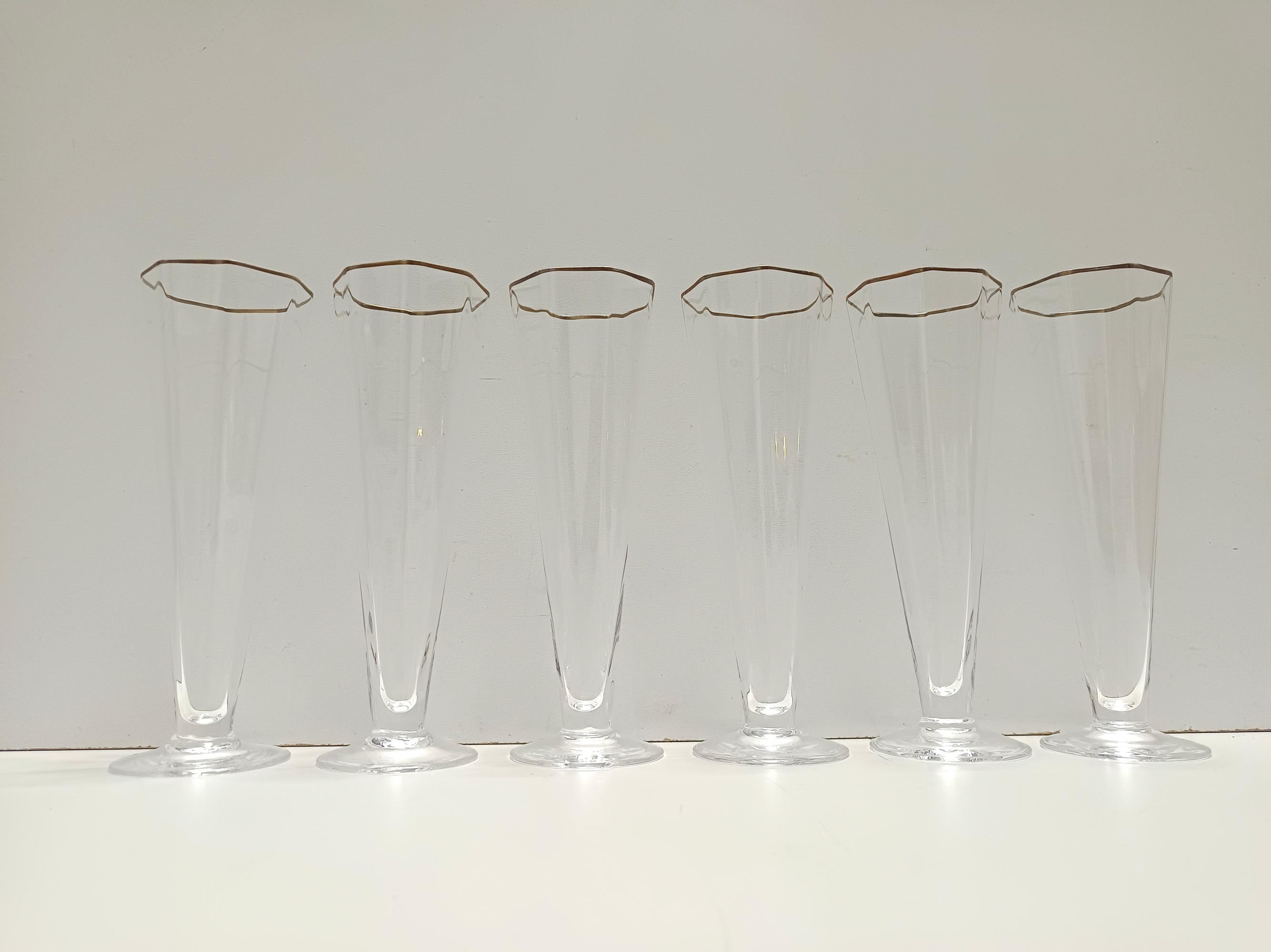 Juego de seis copas octogonales de cristal de Murano soplado a mano de Carlo Moretti, Italia en Excelente estado para la venta en Bresso, Lombardy