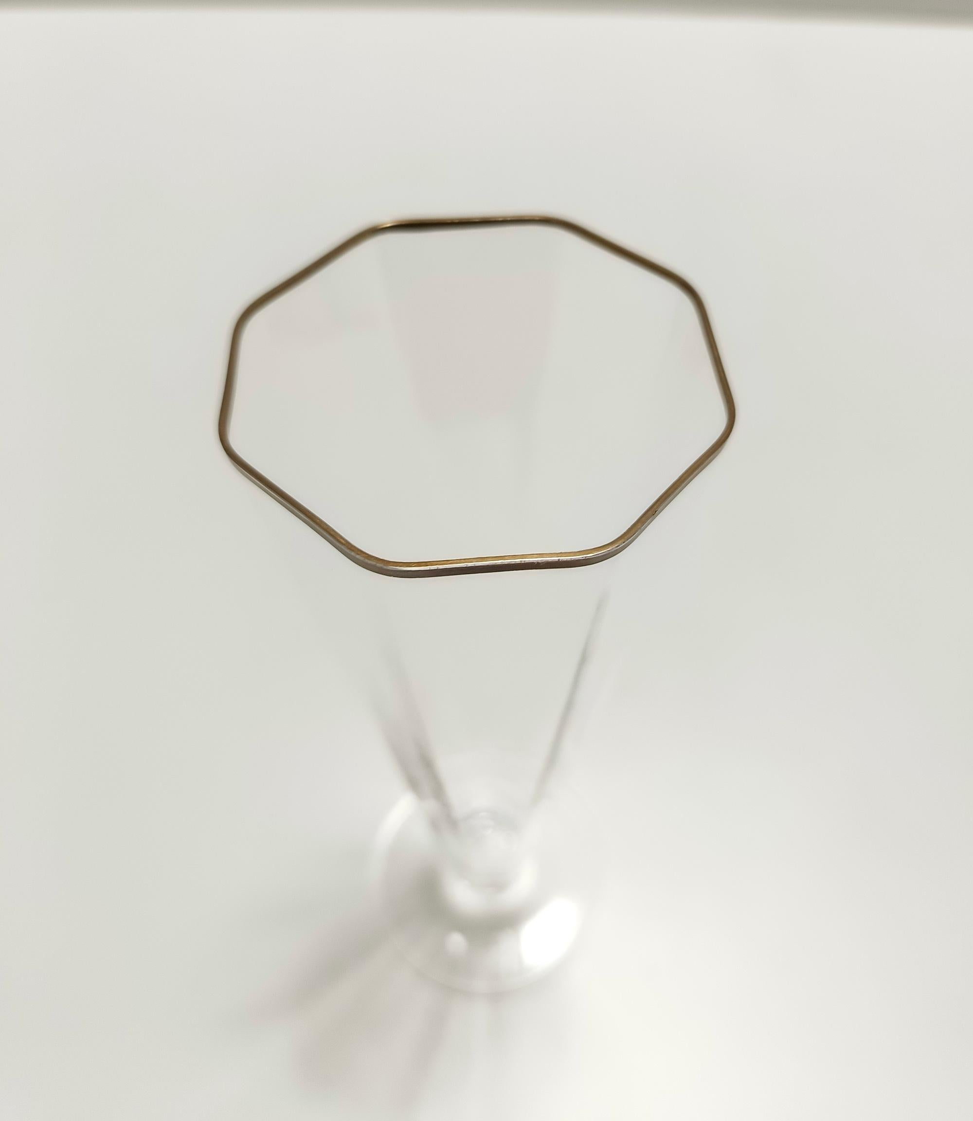 Juego de seis copas octogonales de cristal de Murano soplado a mano de Carlo Moretti, Italia en venta 2