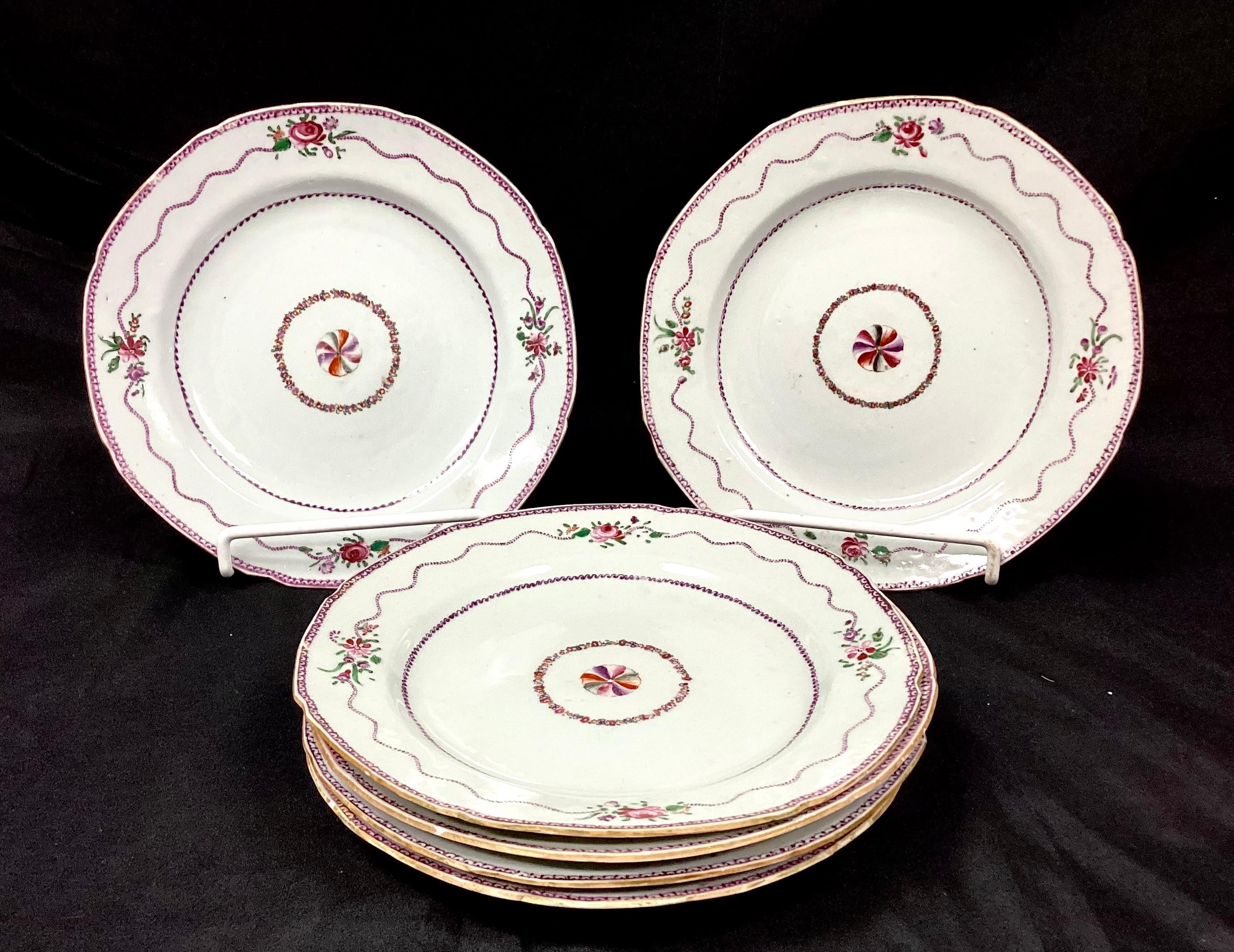 Porcelaine Ensemble de six assiettes d'exportation chinoises, 19ème siècle en vente