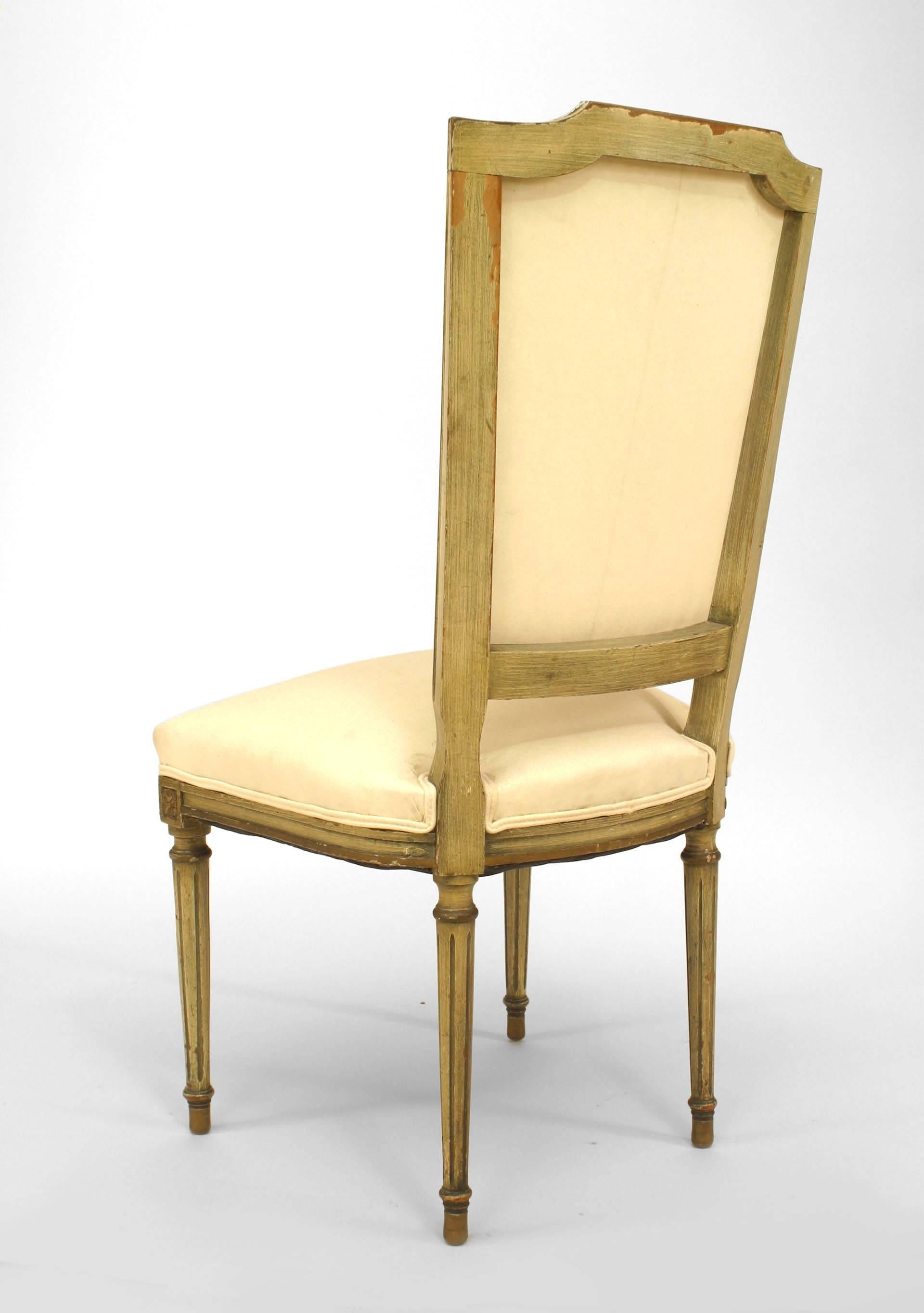 20th Century Set of Six of French Louis XVI Style Light Green Painted Side Chairs