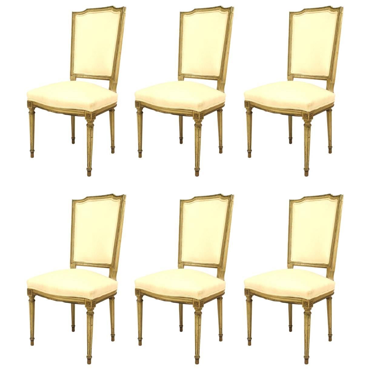 Set of Six of French Louis XVI Style Light Green Painted Side Chairs