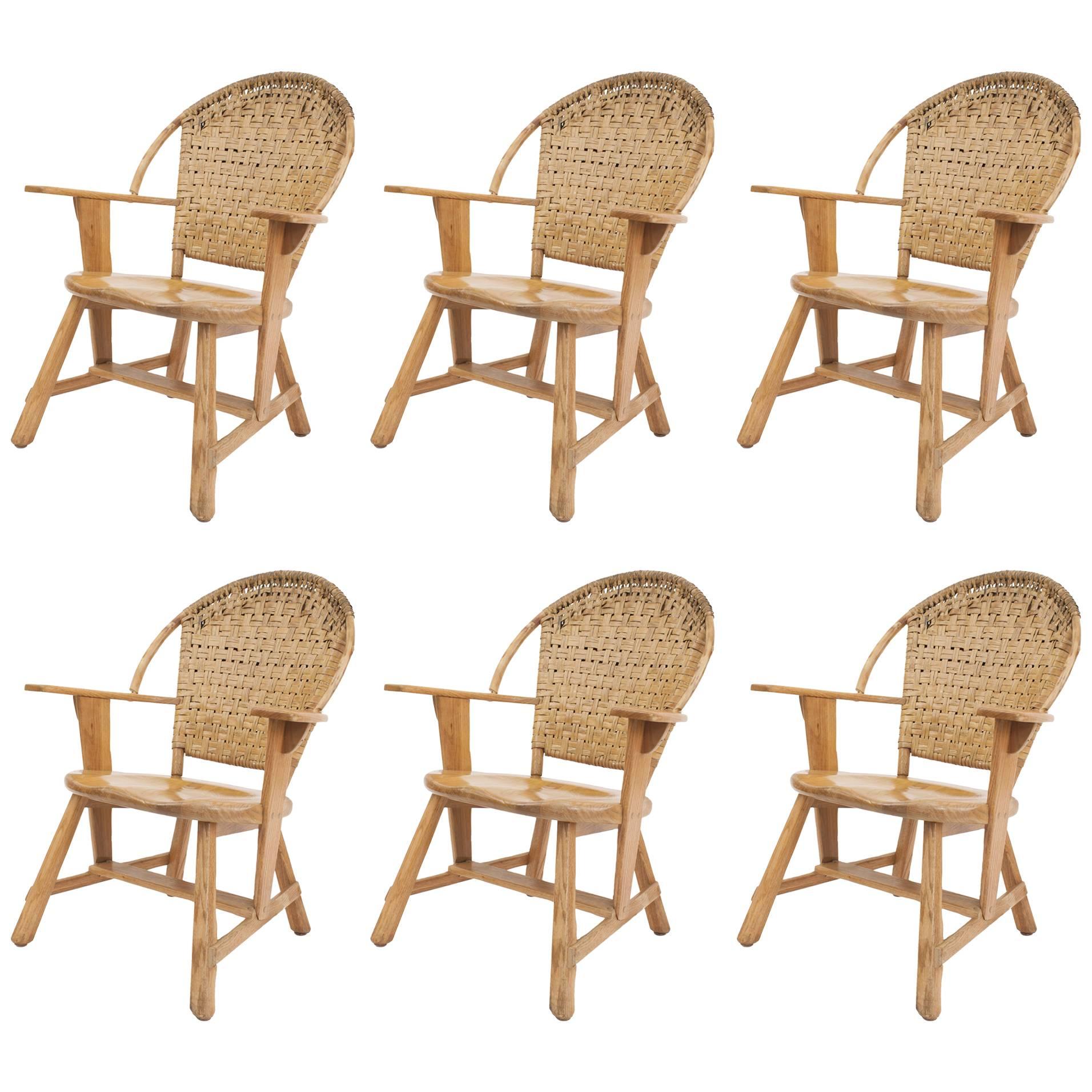 Ensemble de 6 chaises de salle à manger en bois de frêne vieux pacanier
