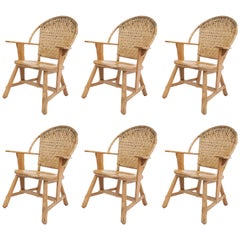 Ensemble de 6 chaises de salle à manger en bois de frêne vieux pacanier