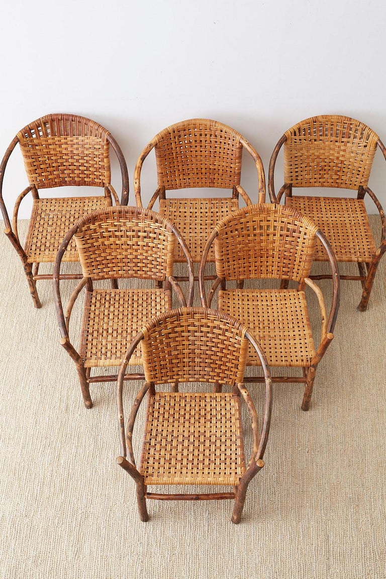 Set of Six Old Hickory Twig Hoop Adirondack Armchairs For 