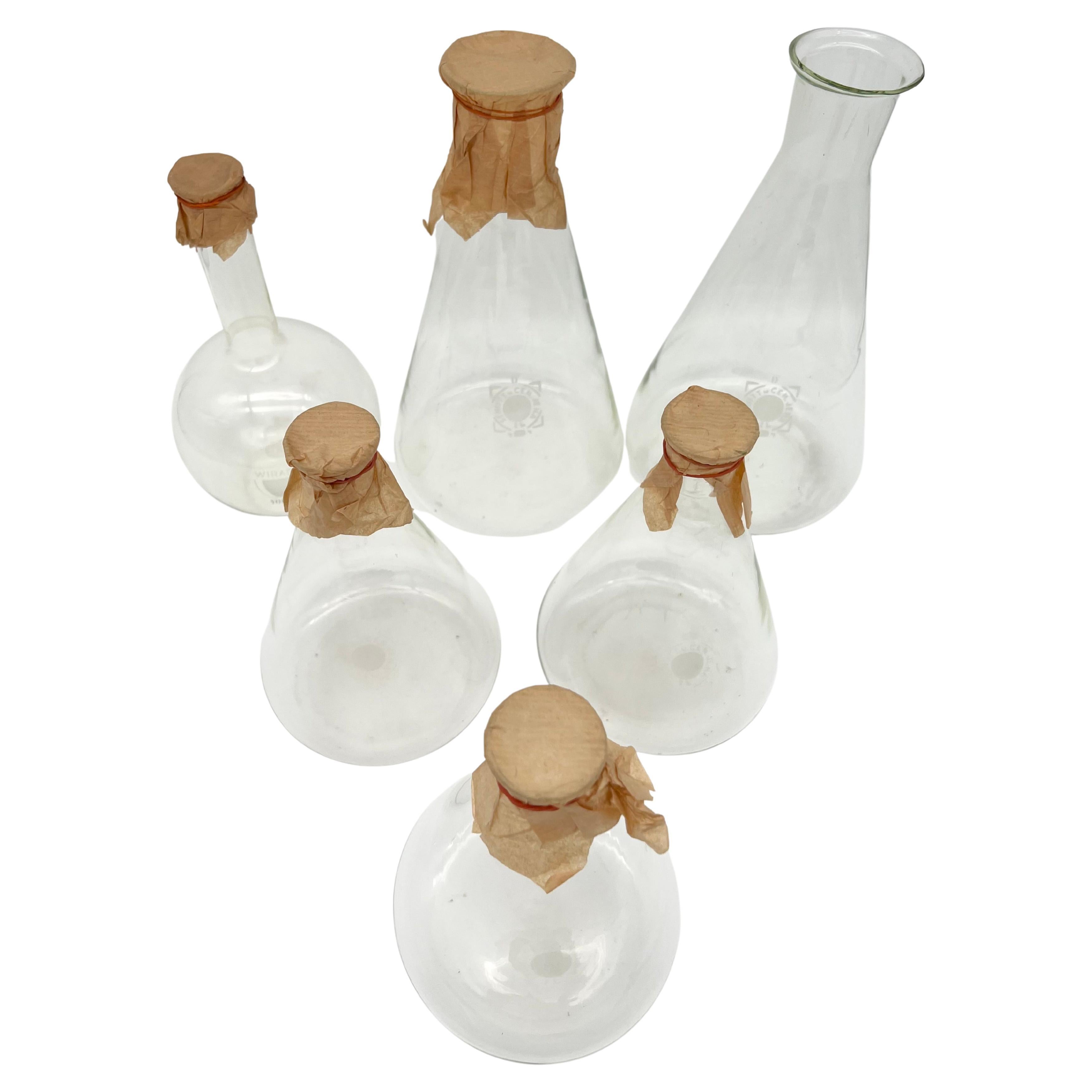 Set of Six Old Pharmacy Glass Bottles, Germany around 1900