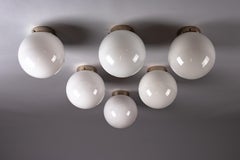 Set of six opaline glass sphere flush mount lamps, Itsu 1950s