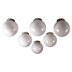 Set of six opaline glass sphere flush mount lamps, Itsu 1950s