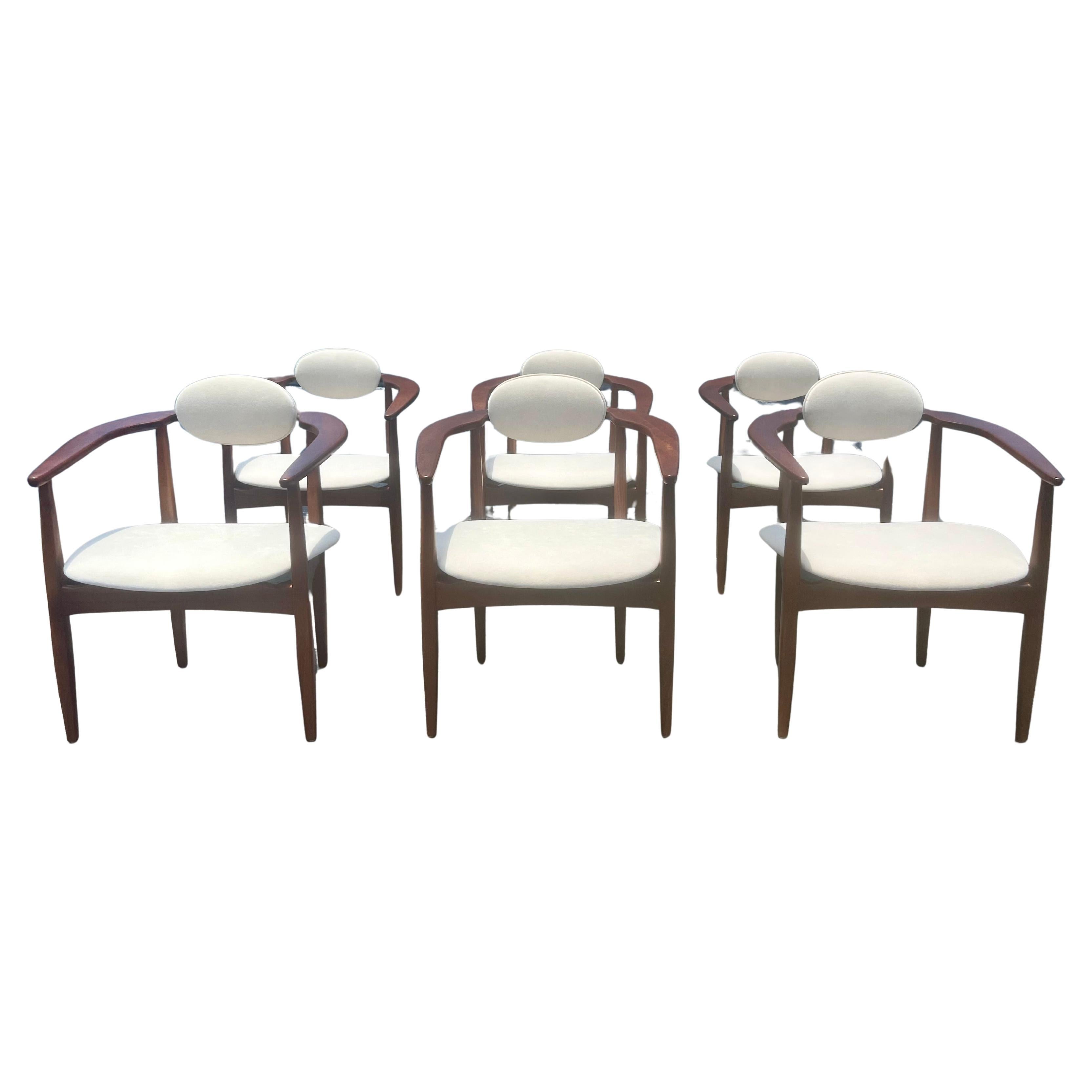 Set of Six Original Adrian Pearsall Dining Chairs, Walnut, Ivory fabric