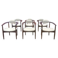 Juego de seis sillas de comedor originales Adrian Pearsall, nogal, tela marfil