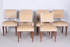 Set of Six Original Art Deco Chairs, Solid Walnut, France, 1920s