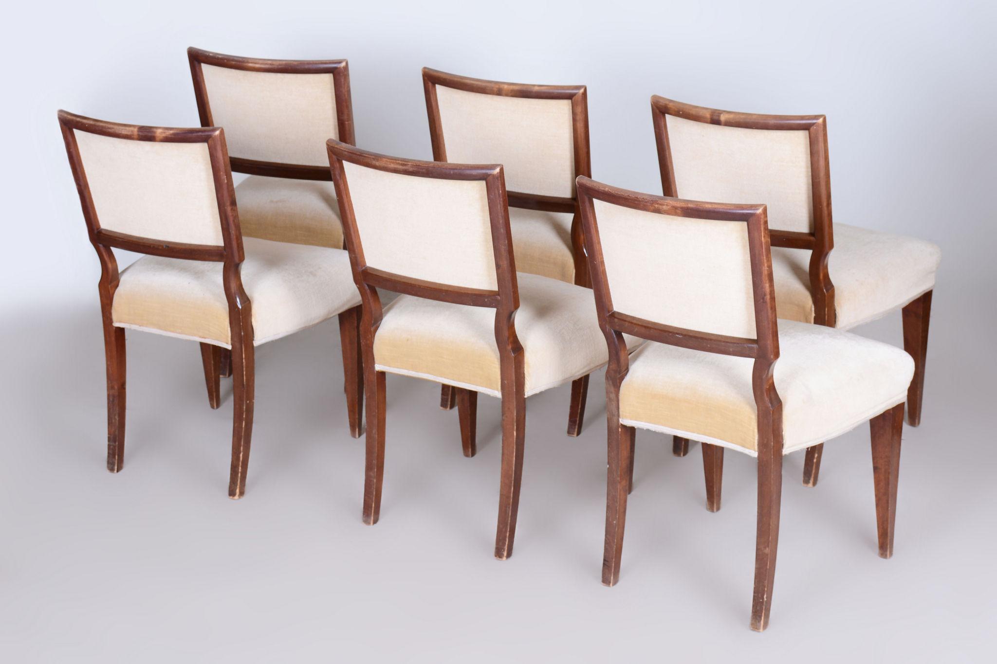 Set of Six Original Art Deco Chairs, Solid Walnut, France, 1920s In Good Condition For Sale In Horomerice, CZ