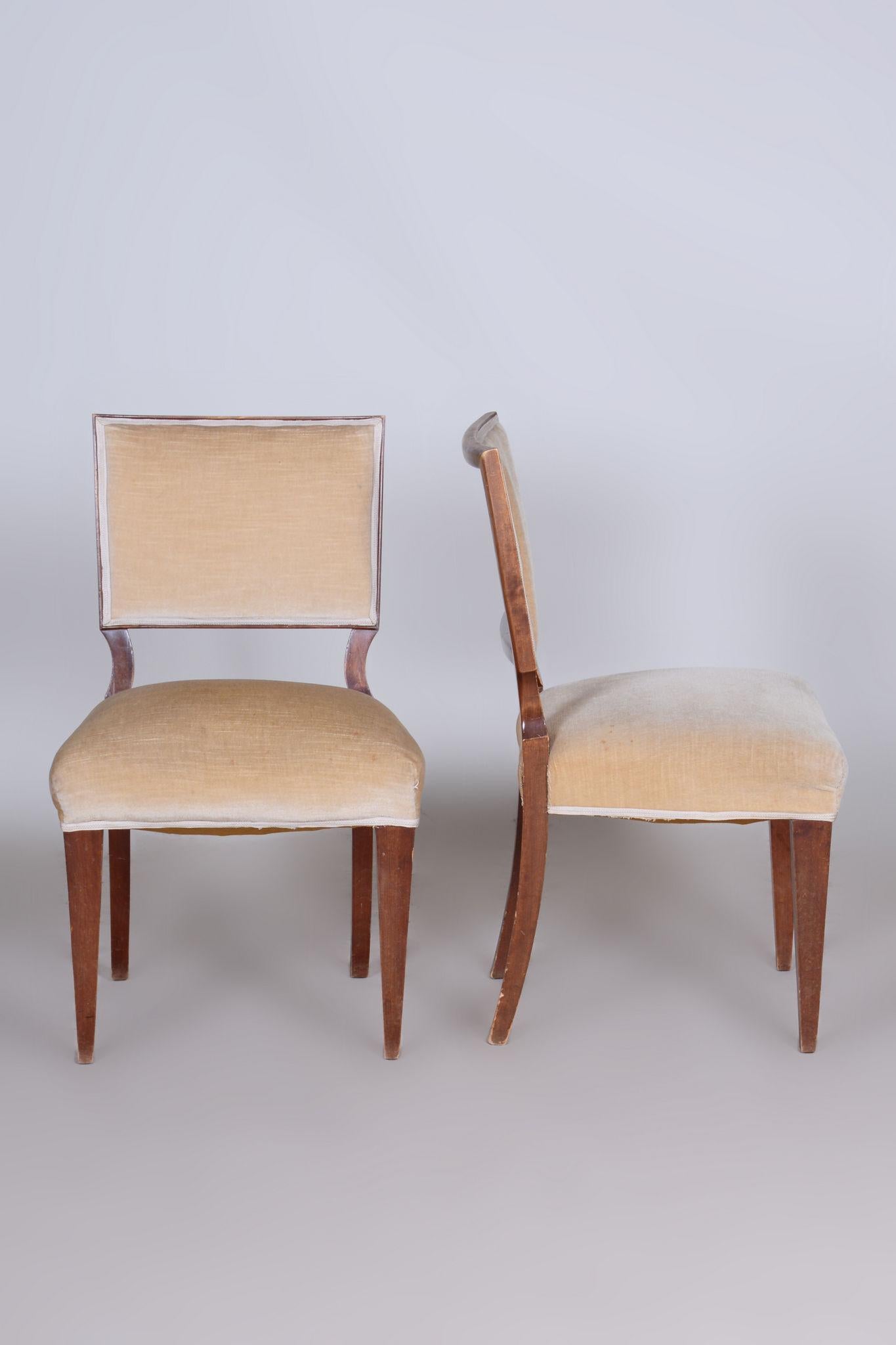Upholstery Set of Six Original Art Deco Chairs, Solid Walnut, France, 1920s For Sale