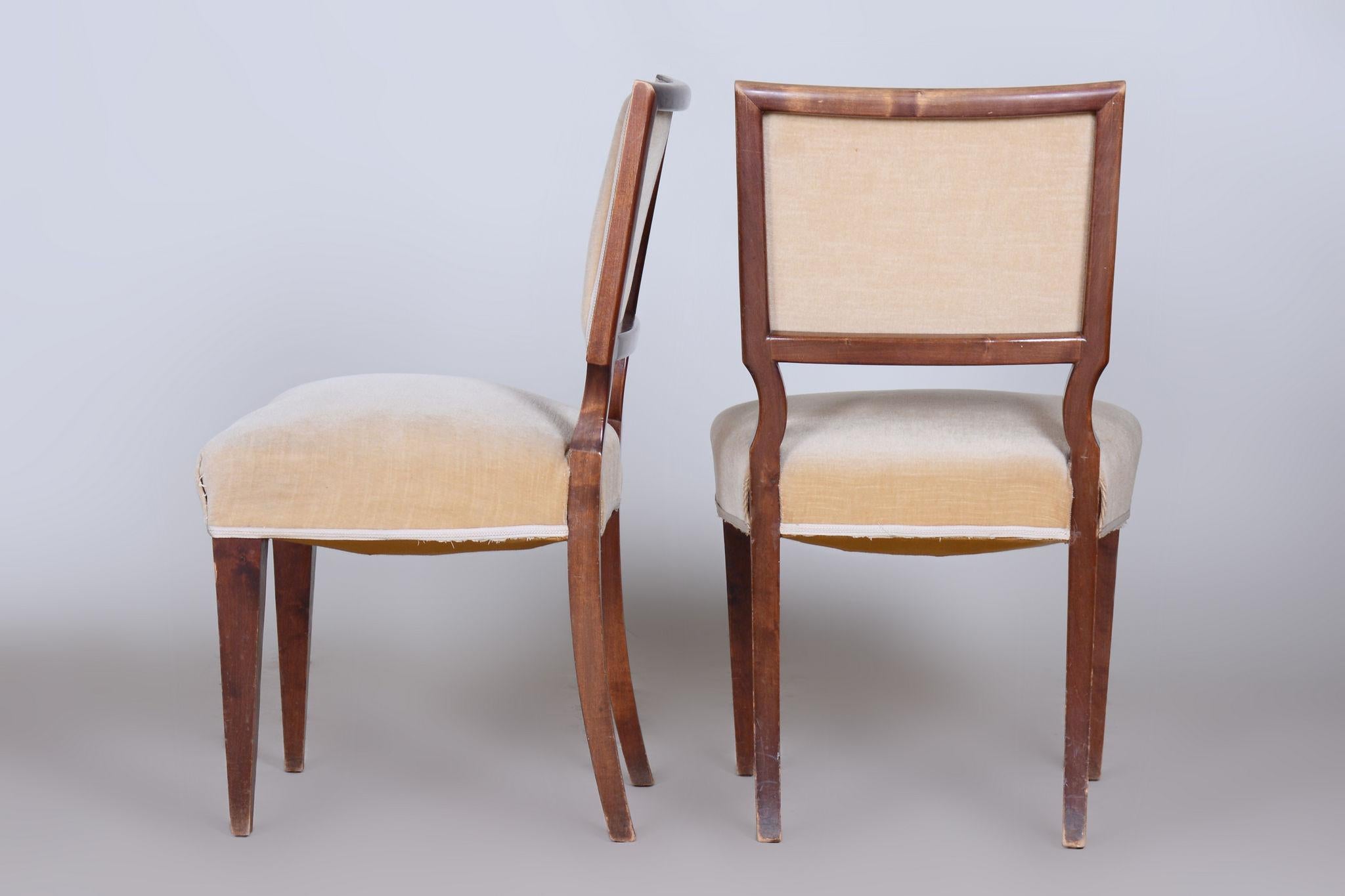 Set of Six Original Art Deco Chairs, Solid Walnut, France, 1920s For Sale 3