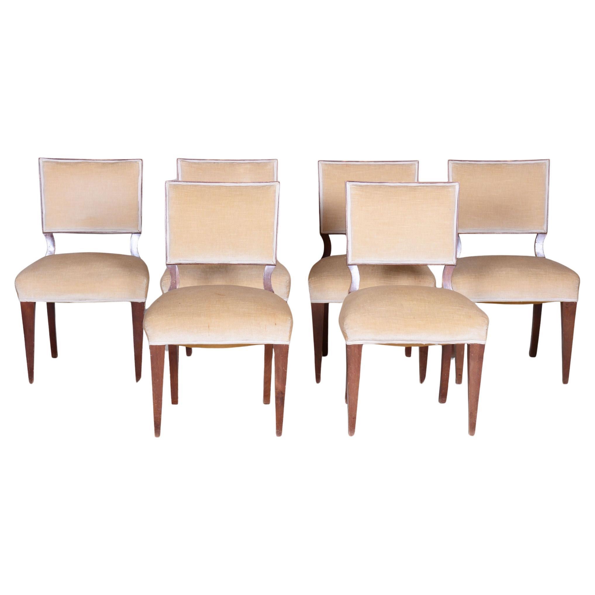 Set of Six Original Art Deco Chairs, Solid Walnut, France, 1920s For Sale