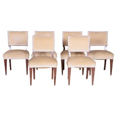 Set of Six Original Art Deco Chairs, Solid Walnut, France, 1920s