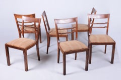 Sechser-Set originaler Art-Déco-Stühle, Nussbaum, restauriert und neu lackiert, Tschechien, 1920er Jahre