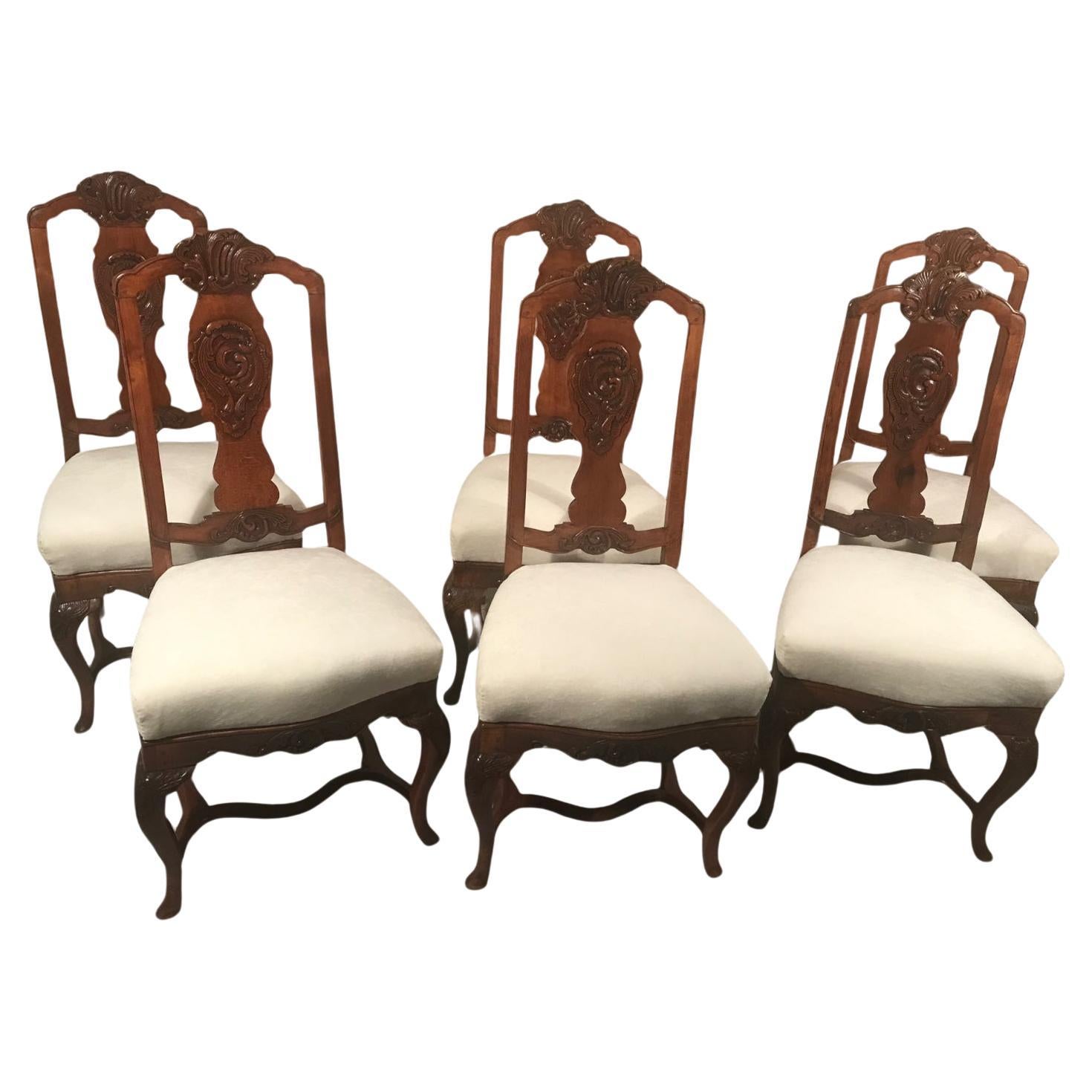 Ensemble de six chaises baroques originales, Allemagne 1750-60 en vente