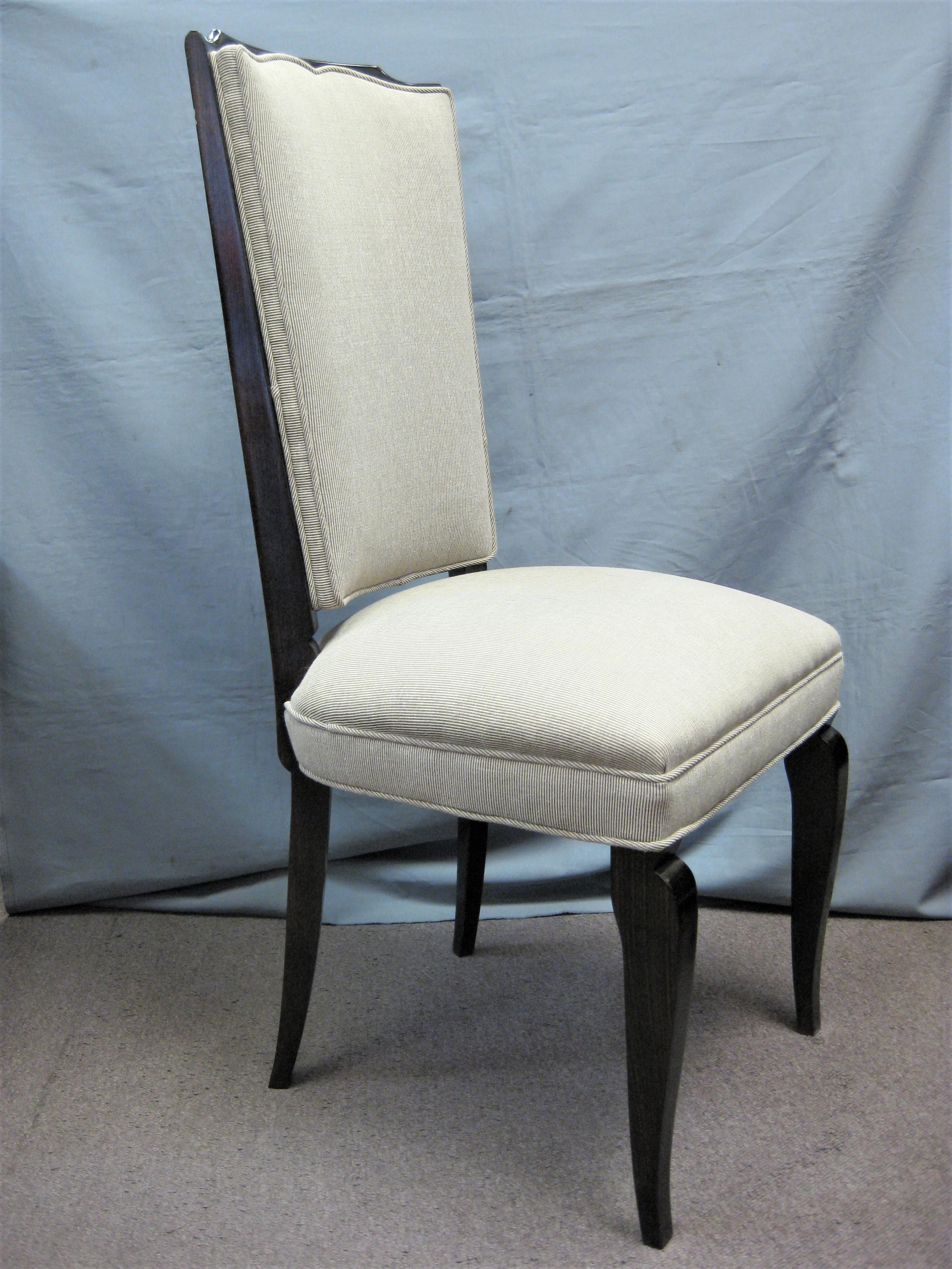 Set of Six Original French 1940s Refinished Tall Back Dining Chairs For Sale 6