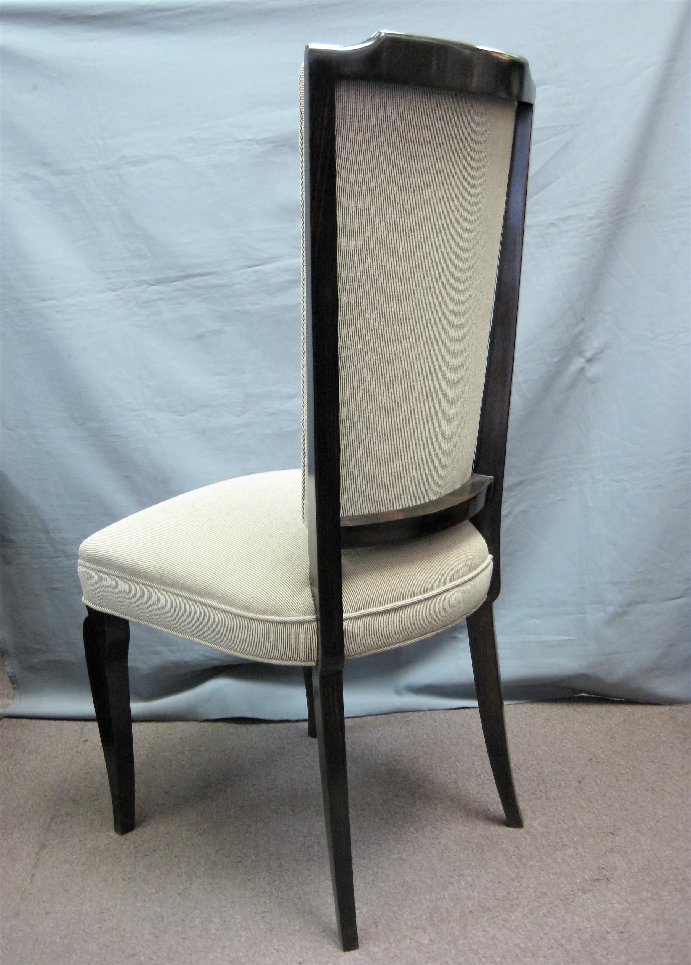 Set of Six Original French 1940s Refinished Tall Back Dining Chairs For Sale 8