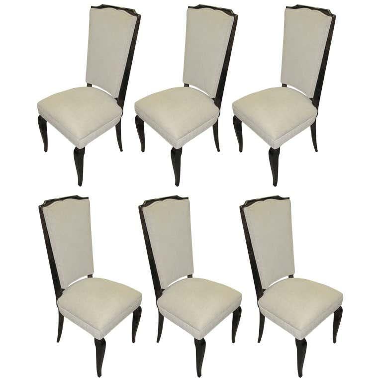 Set of Six Original French 1940s Refinished Tall Back Dining Chairs For Sale 10