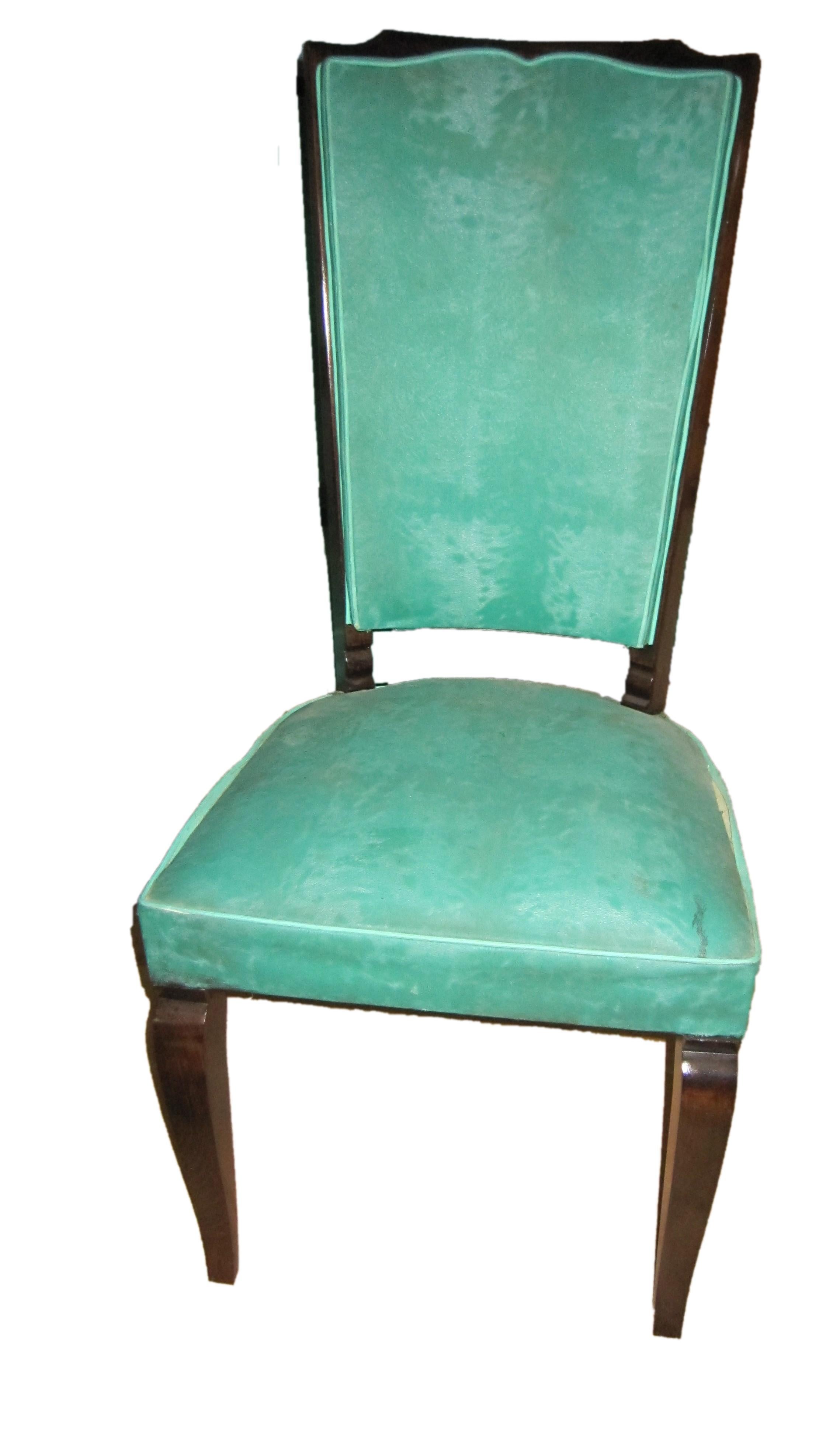 Art Deco Set of Six Original French 1940s Refinished Tall Back Dining Chairs For Sale