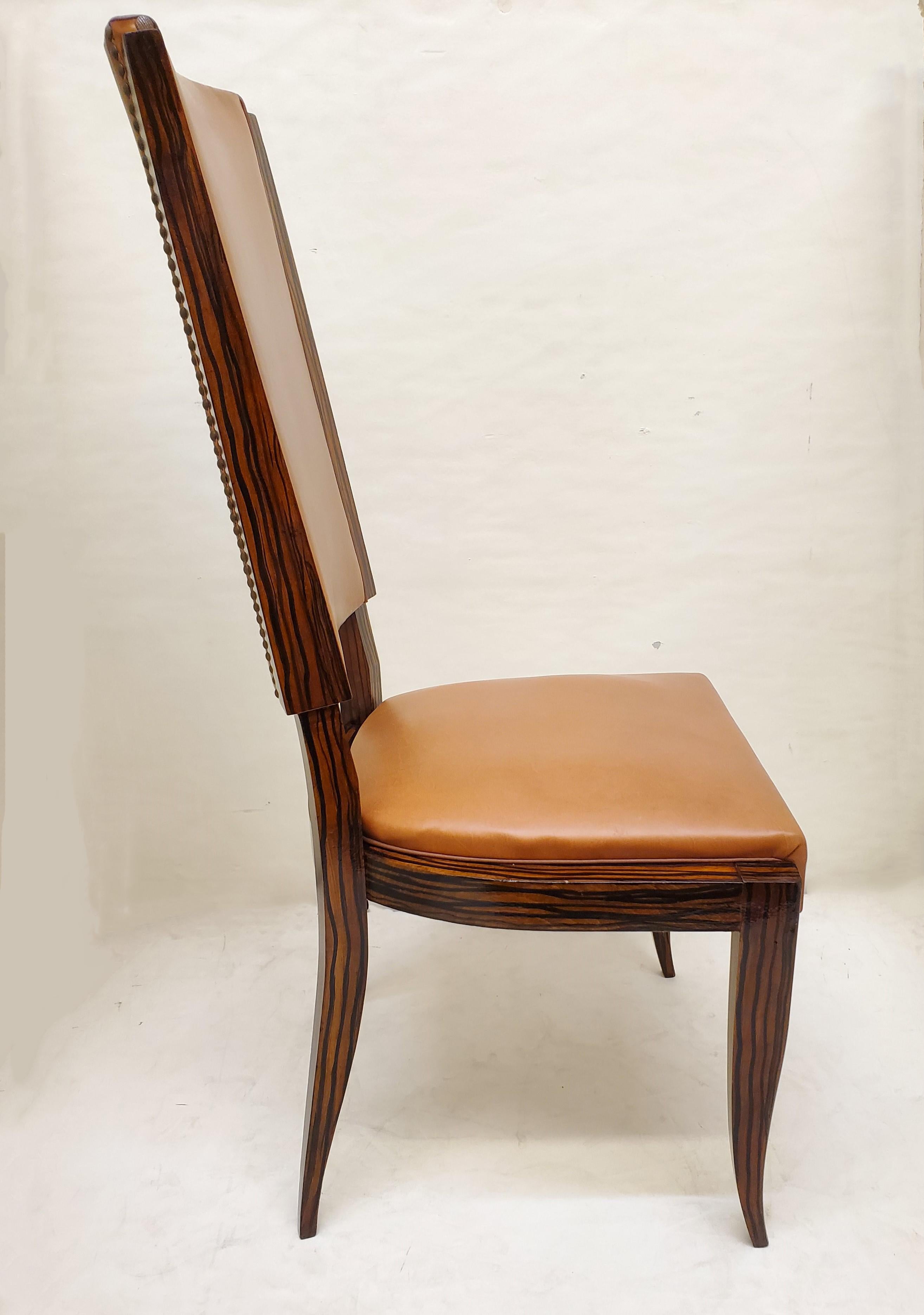 Hand-Painted Set of Six Original French Art Deco Faux Macassar Ebony Wood Dining Chairs For Sale