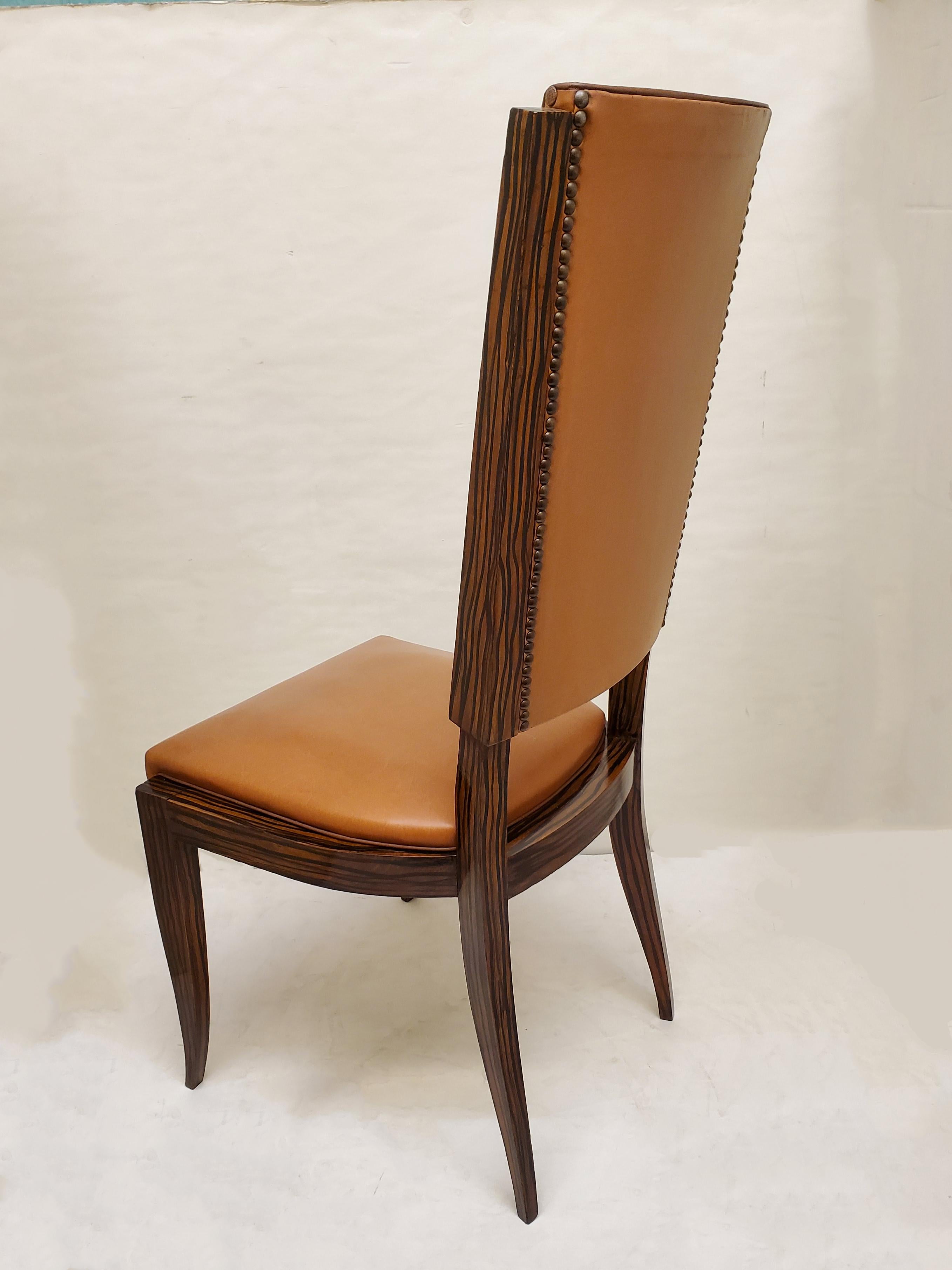 20th Century Set of Six Original French Art Deco Faux Macassar Ebony Wood Dining Chairs For Sale