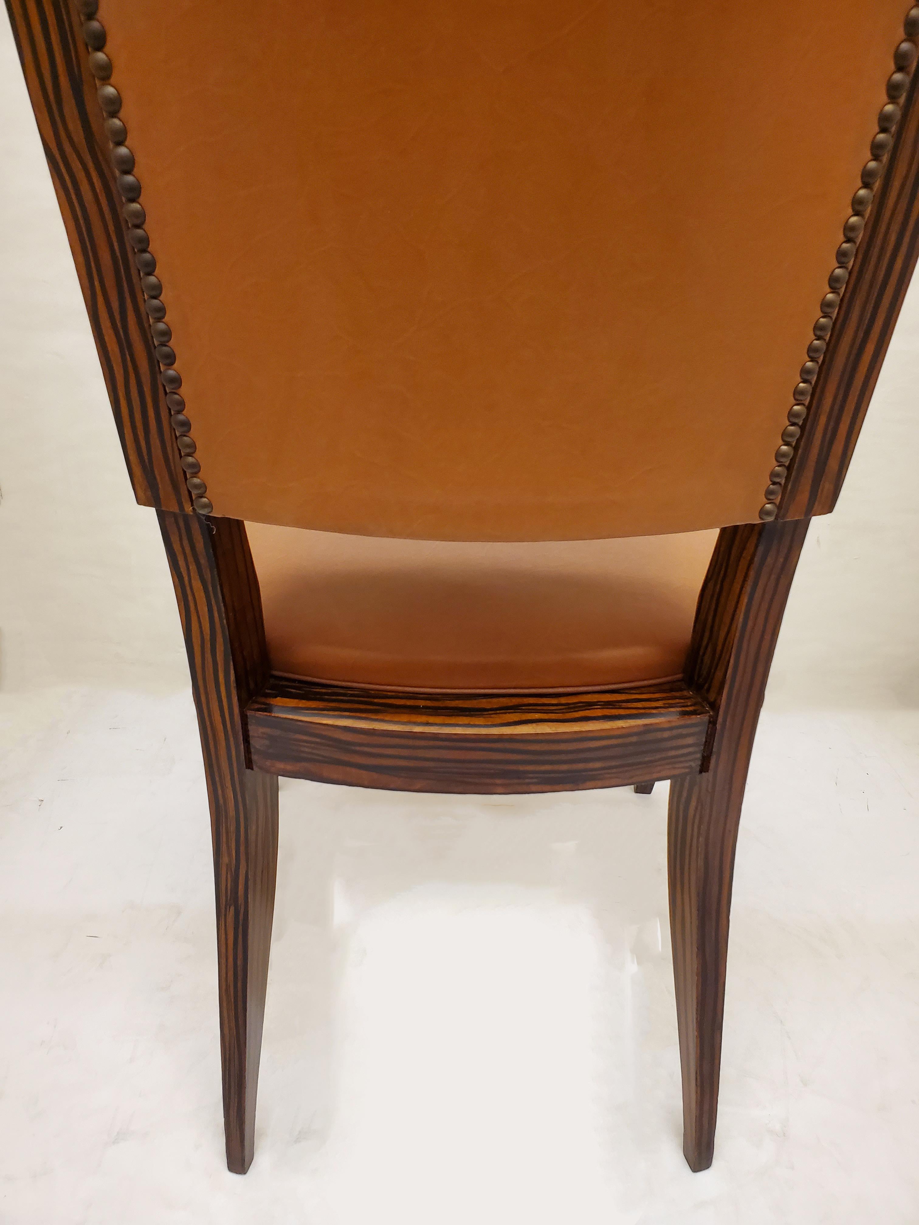 Set of Six Original French Art Deco Faux Macassar Ebony Wood Dining Chairs For Sale 2