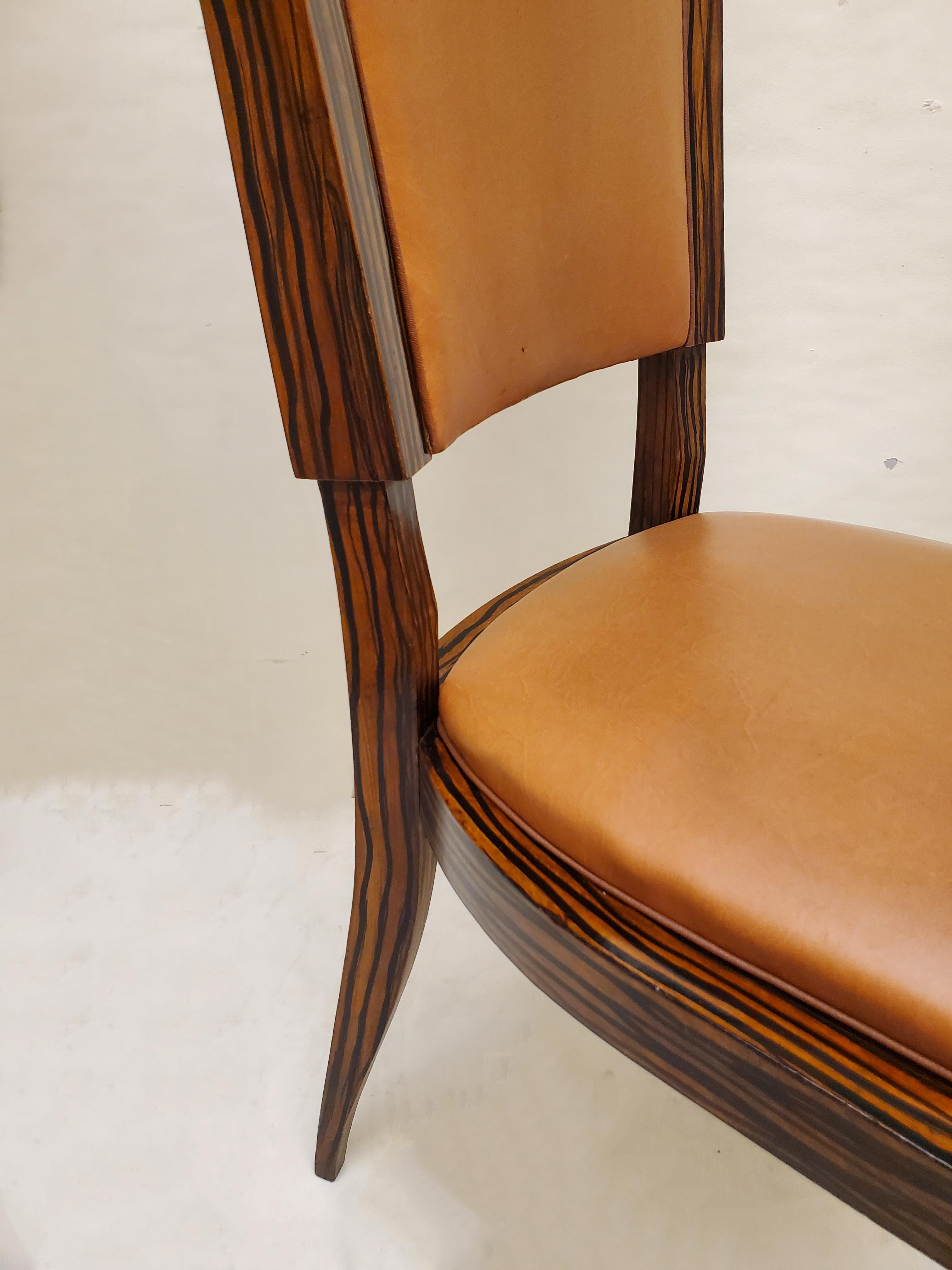 Set of Six Original French Art Deco Faux Macassar Ebony Wood Dining Chairs For Sale 3