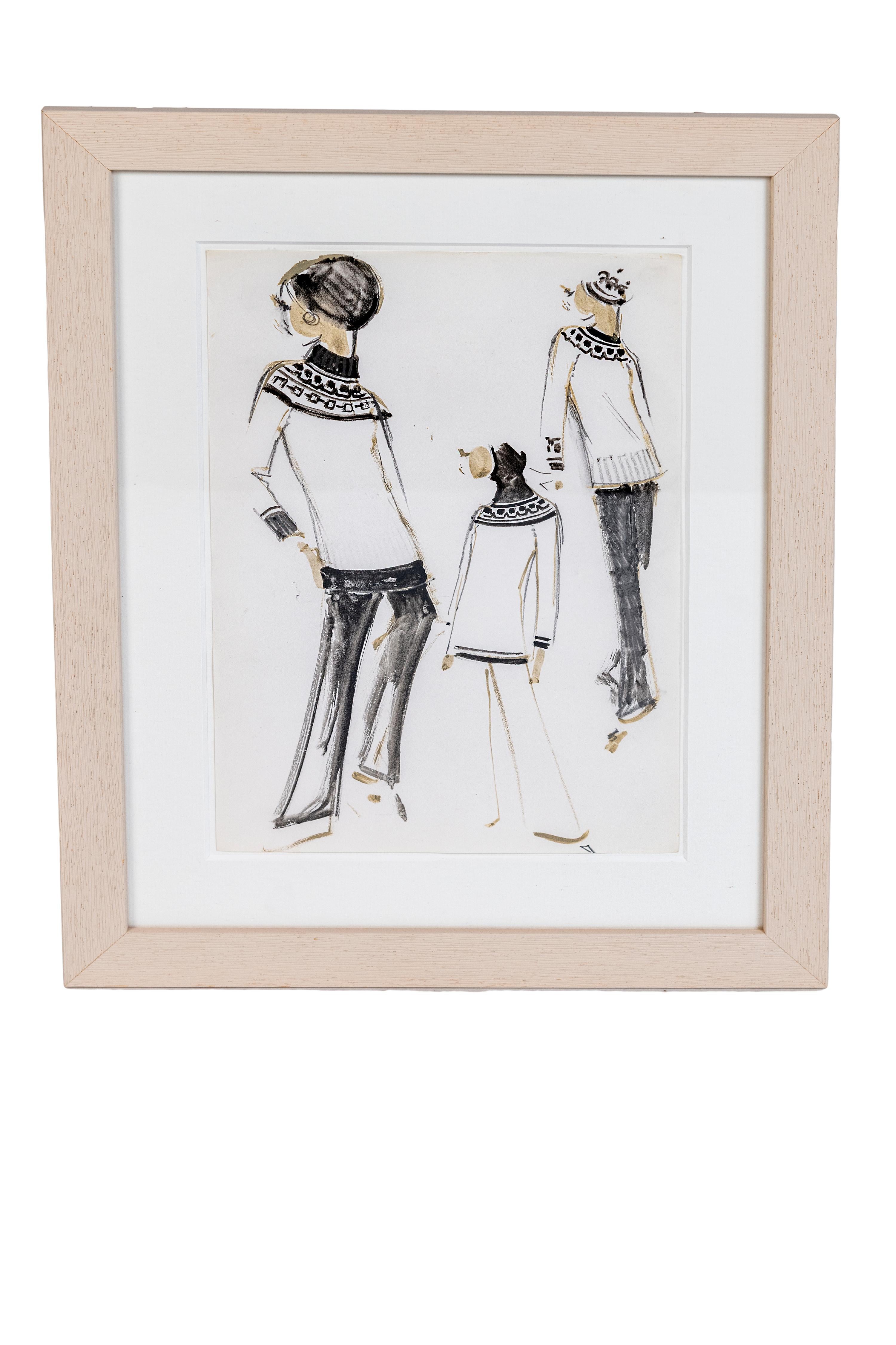 Vintage set one-of-a-kind haute couture gouache fashion sketches by the Parisian Balmain Fashion House circa 1970.

Fashion Designer Bio:
 Perre Alexandre Claudius Balmain (1914-1982) was a well-known designer from France and the founder of