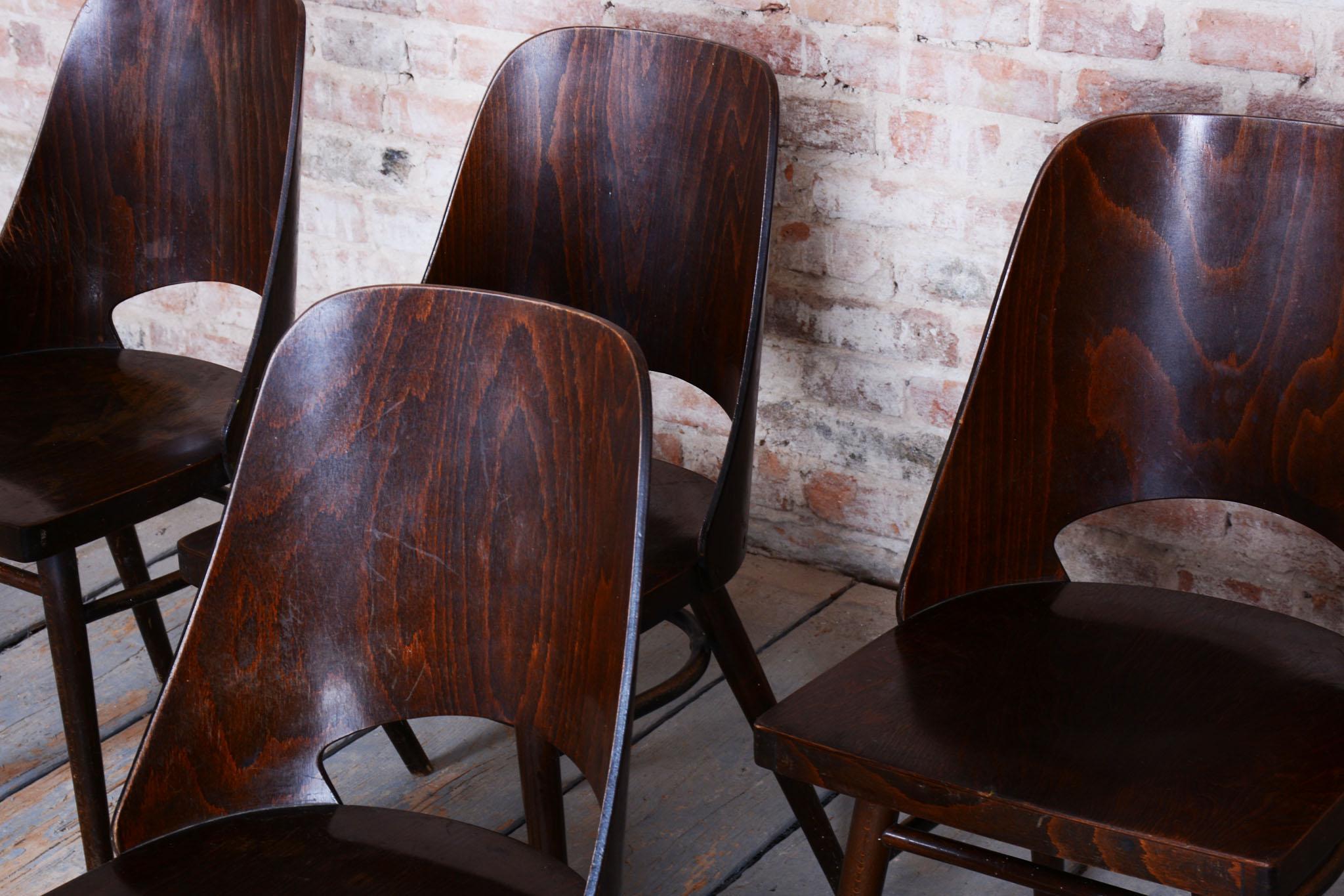 Ensemble de six chaises originales du milieu du siècle, par Oswald Heardtl, Beeche, République tchèque, années 1950 Bon état - En vente à Brandys nad Labem, Středočeský kraj