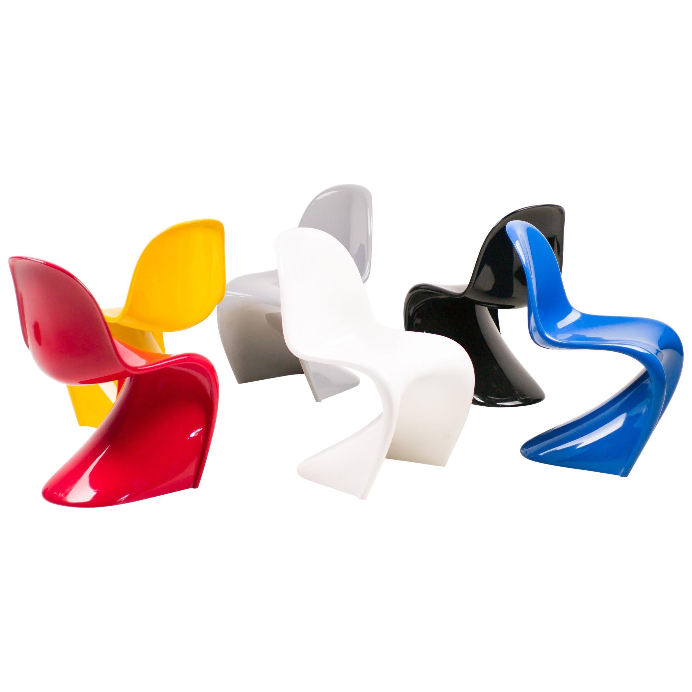 Set of Six Original Panton Chairs in Primary Colors