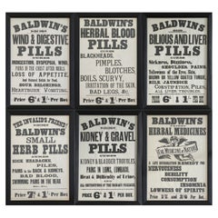 Set of Six Original Victorian 'Baldwin's Pills' Antique Framed Posters C.1890