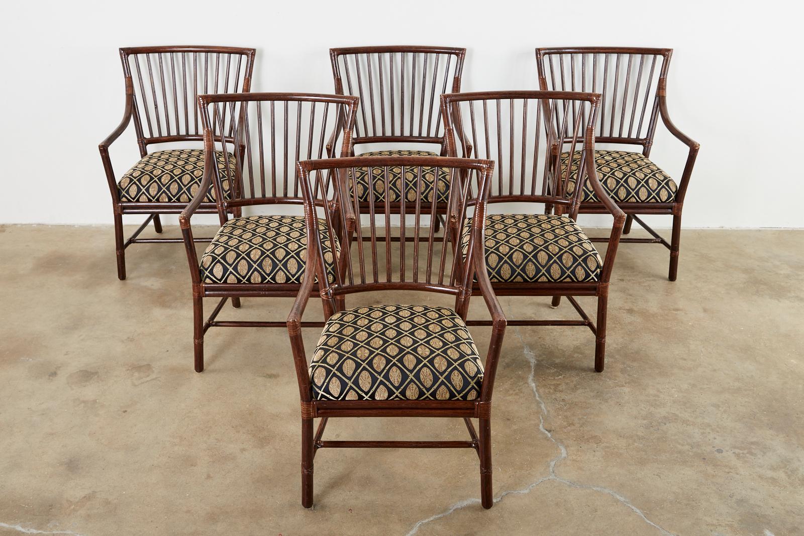 Organic Modern Set of Six Orlando Diaz-Azcuy for McGuire Dining Armchairs