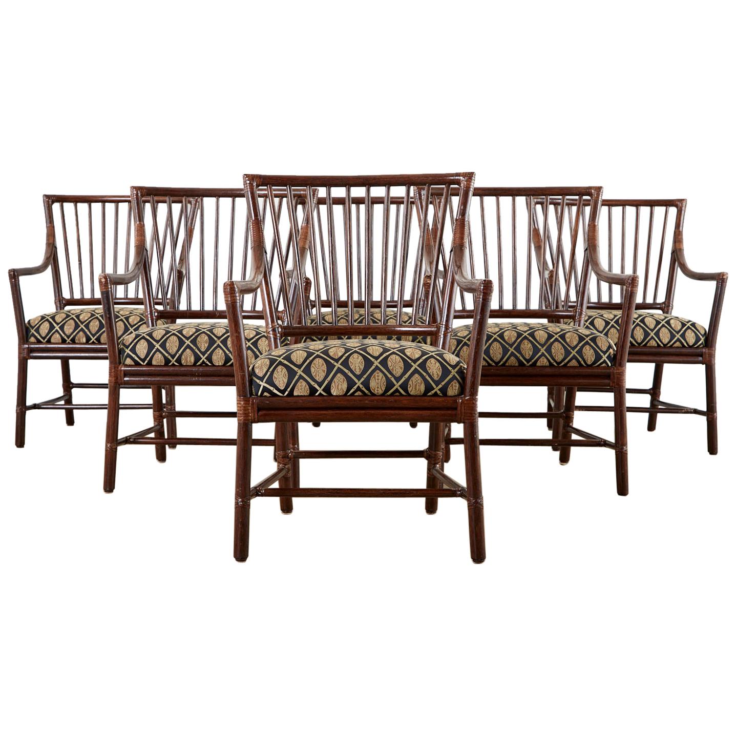 Set of Six Orlando Diaz-Azcuy for McGuire Dining Armchairs