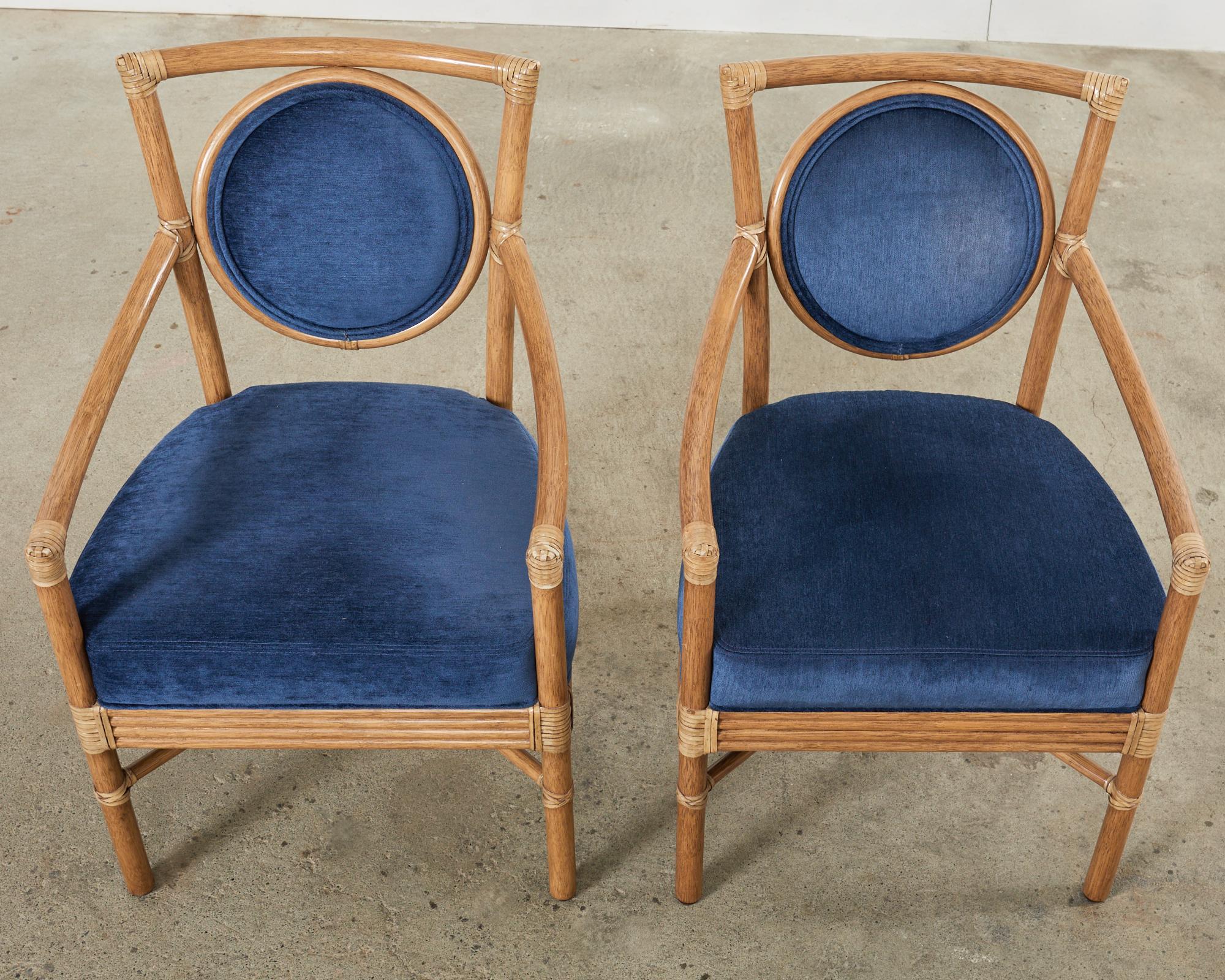 Set of Six Diaz-Azcuy for McGuire Rattan Salon Armchairs In Good Condition For Sale In Rio Vista, CA