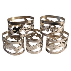 Set of Six Ornate Sterling Silver Napkin Holders