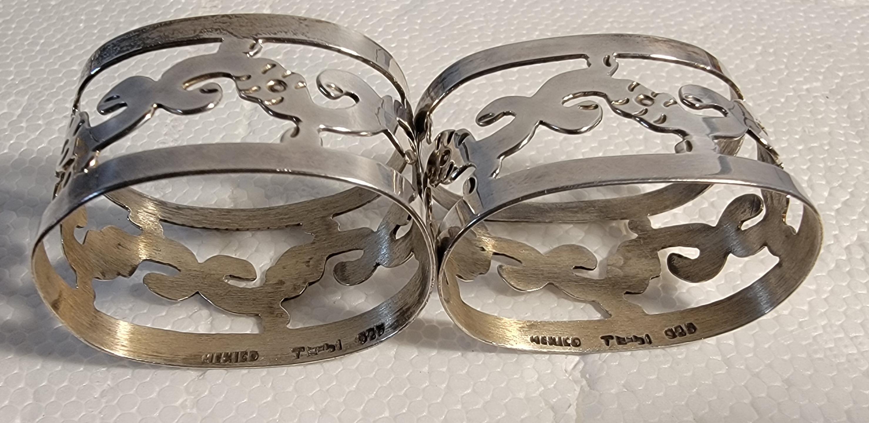 Argento 925 Set di sei porta tovaglioli decorati in argento sterling in vendita