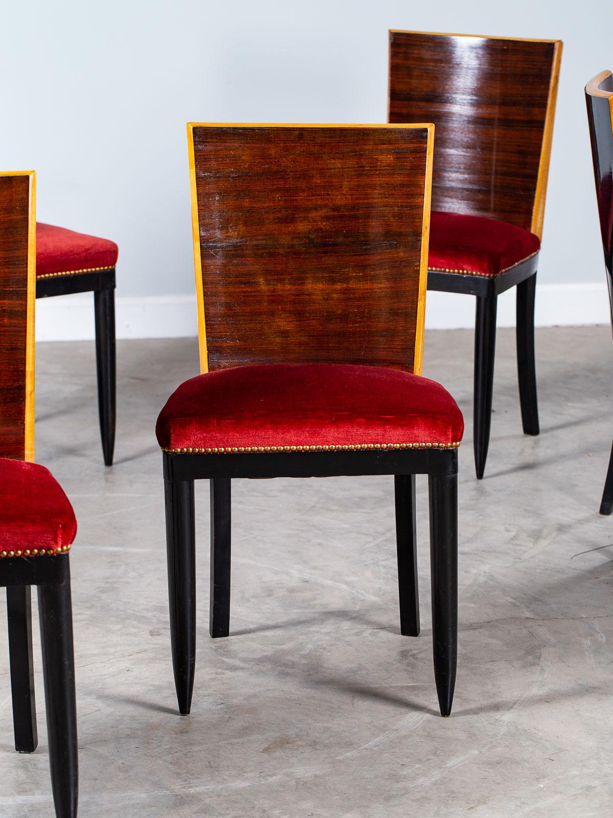 Mid-Century Modern Set of Six Osvaldo Borsani Rosewood Ebonized Dining Chairs, circa 1950