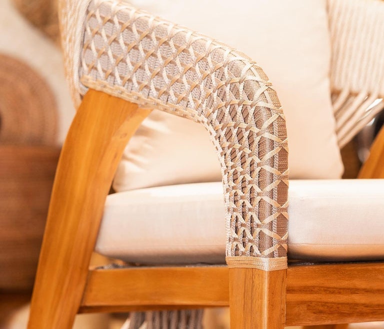 Outdoor Woven Rope Dining Chair In Black Teak For Sale at 1stDibs